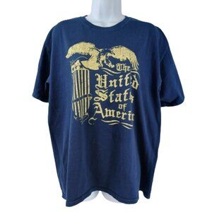 Large T-shirt Navy Blue Gold Men's Gildan Tee Shirt Round Neck Short Sleeve USA